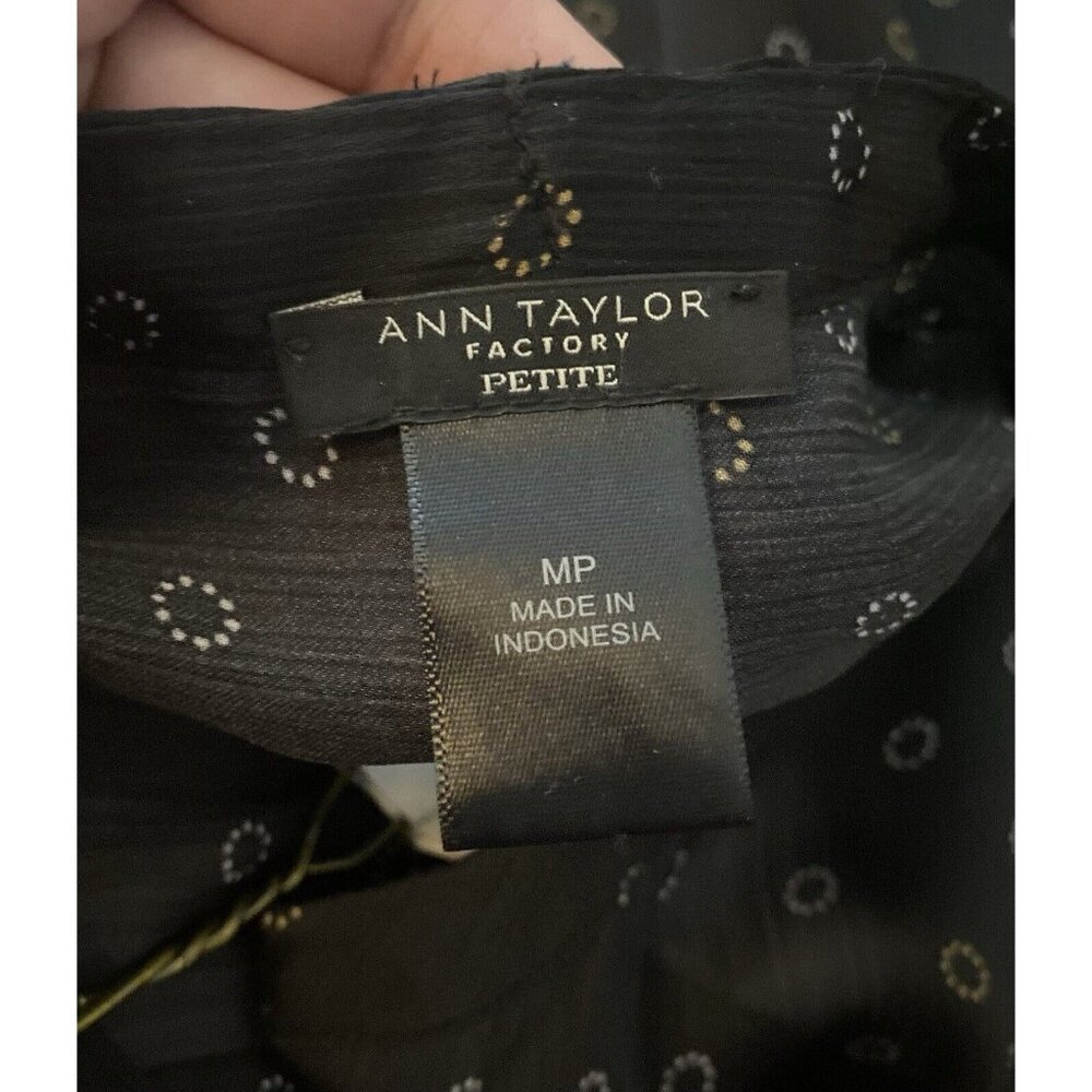 3/$15 SALE - Ann Taylor Factory Black Sheer Blouse Tunic Polka Dot Size M Petite - Picture 5 of 7